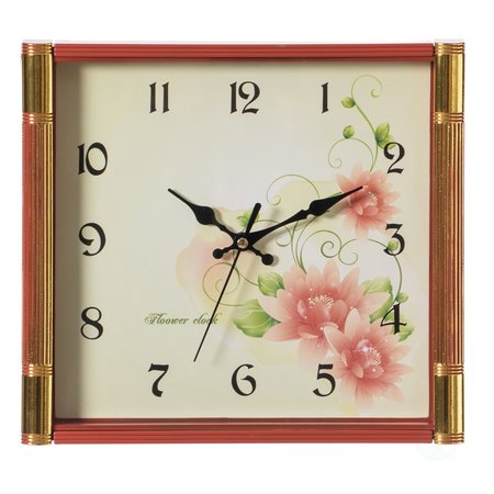 QUICKWAY IMPORTS Unique Modern Square Shaped Wall Clock With Floral Design for Living Room, Kitchen, or Dining Room QI004144